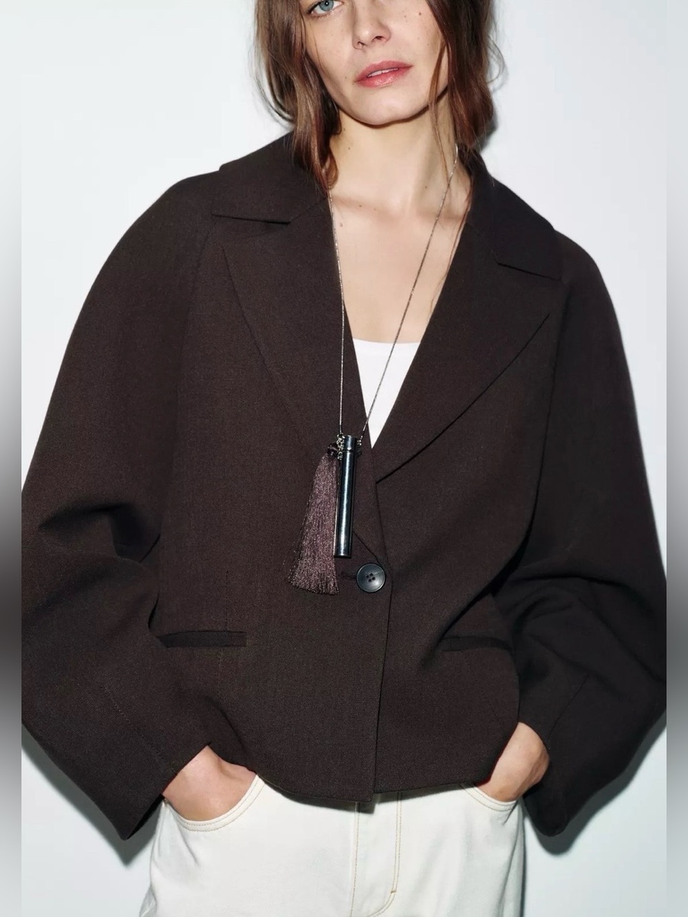Zara NWT Brown Balloon Sleeve Single Button Blazer | Oversized Tailored Jacket